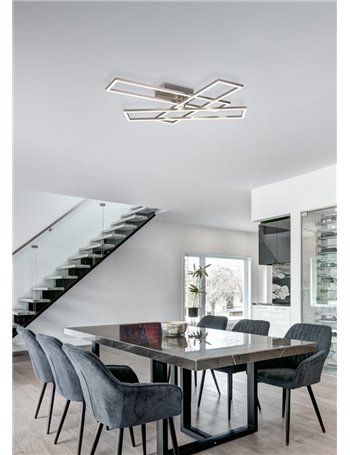 Corso plafoniera led 3 rettangoli metallo acciaio orientabili con telecomando multifunzione l. 66cm