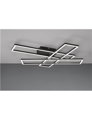 Corso plafoniera led 3 rettangoli metallo nero orientabili con telecomando multifunzione l. 66cm