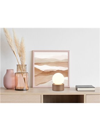 Countess lampada da tavolo base metallo caffe' e vetro sfera bianco accensione touch h. 17cm