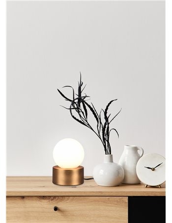 Countess lampada da tavolo base in metallo ottone anticato con vetro bianco accensione touch h. 17cm