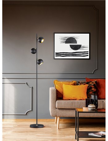 Dakota piantana metallo nero e oro con 3 diffusori orientabili com dimmer integrato h. 155cm