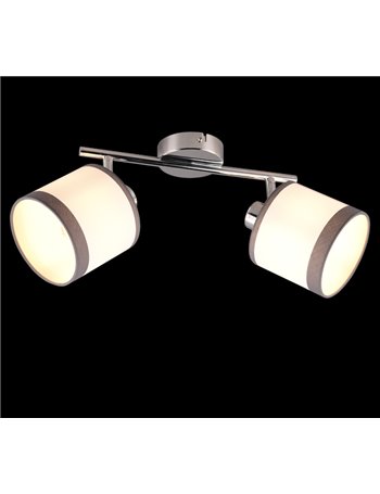 Davos barra 2 spots orientabili metallo cromato paralumi bianco e grigio l. 35cm