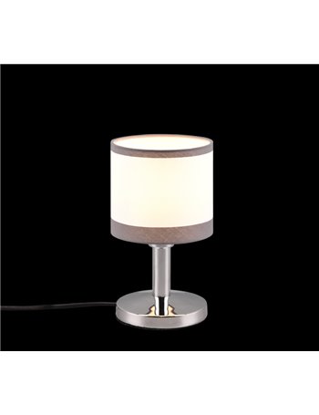 Davos lampada da tavolo metallo cromato paralume bianco e grigio h. 22cm