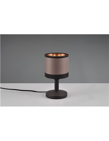 Davos lampada da tavolo metallo nero paralume tortora e oro h. 22cm