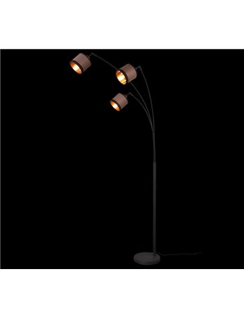 Davos piantana metallo nero 3 paralumi tortora e oro h. 185cm