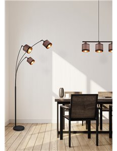 Davos piantana metallo nero 3 paralumi tortora e oro h. 185cm