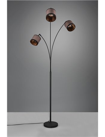 Davos piantana metallo nero 3 paralumi tortora e oro h. 185cm