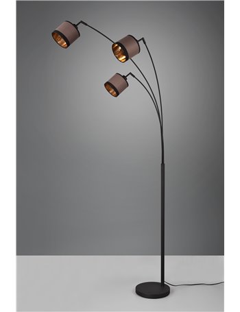 Davos piantana metallo nero 3 paralumi tortora e oro h. 185cm