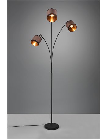 Davos piantana metallo nero 3 paralumi tortora e oro h. 185cm