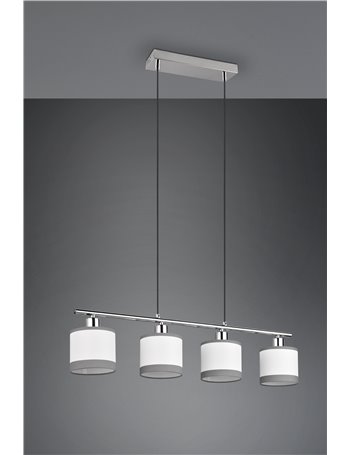 Davos sospensione metallo cromato 4 paralumi bianco e grigio l. 75cm