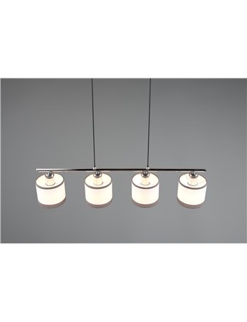 Davos sospensione metallo cromato 4 paralumi bianco e grigio l. 75cm
