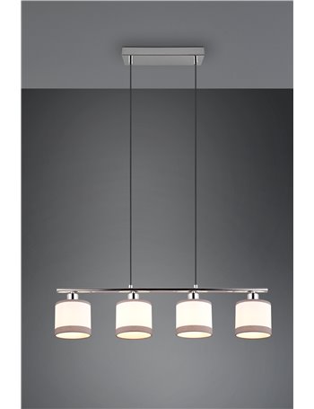 Davos sospensione metallo cromato 4 paralumi bianco e grigio l. 75cm