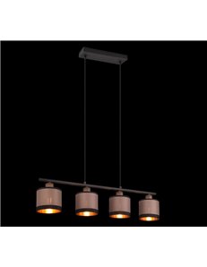 Davos sospensione metallo nero 4 paralumi tortora e oro l. 75cm