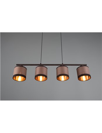 Davos sospensione metallo nero 4 paralumi tortora e oro l. 75cm