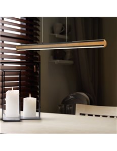 Deacon sospensione led bi-emissione metallo nero e inserto legno naturale dimmerabile con funzione touch l. 110cm