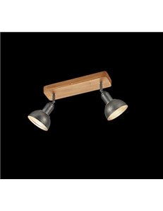 Delhi barra 2 spots cupola metallo acciaio antico e legno l. 33cm 2