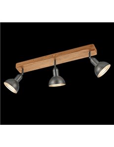 Delhi barra 3 spots cupola metallo acciaio antico e legno l. 58cm 2