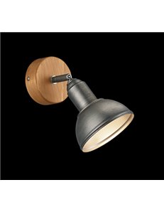 Delhi spot singolo cupola metallo acciaio antico e legno p. 20,5cm 2