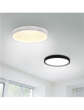 Doha plafoniera led con bordo metallo nero illuminato e regolazione temperatura di colore led d. 45cm