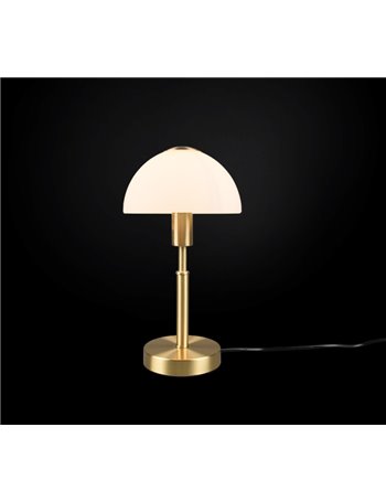 Don ii lampada da tavolo cupola vetro bianco e metallo ottone satinato con interruttore h. 33cm