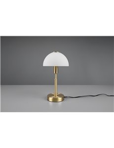 Don ii lampada da tavolo cupola vetro bianco e metallo ottone satinato con interruttore h. 33cm 2