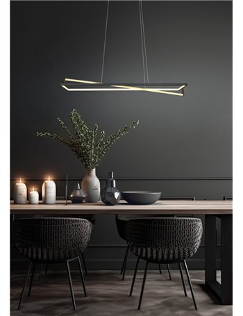 Edge sospensione led rettangolare nero e ottone satinato con regolazione temperatura di colore e dimmerazione intensita' con int