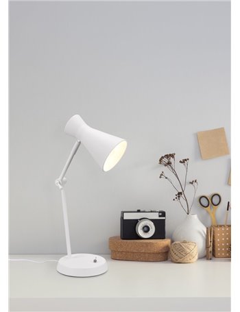Enzo lampada da tavolo diffusore doppio cono metallo bianco h. 50cm