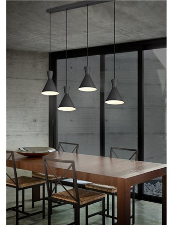 Enzo sospensione barra 4 doppi coni metallo nero l. 90cm