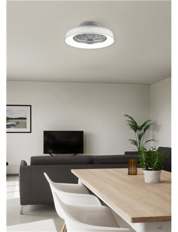 Faresund ventilatore e plafoniera led diffusore satinato con bordo tessuto bianco con telecomando multifunzione regolazione inte