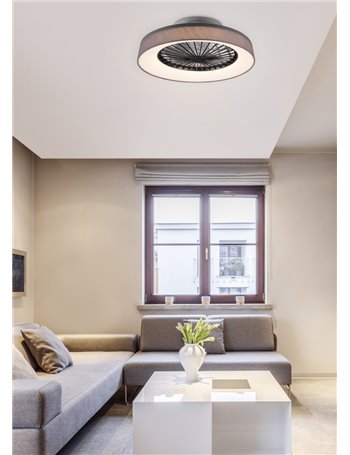 Faresund ventilatore e plafoniera led diffusore satinato con bordo tessuto grigio con telecomando multifunzione regolazione inte