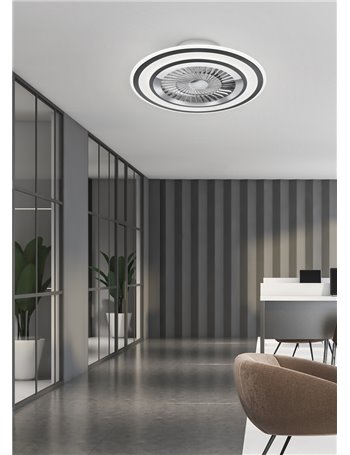 Flaga ventilatore e plafoniera led con effetto cielo stellato bordo nero e satinato con telecomando multifunzione regolazione in