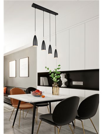 Farin sospensione barra 4 coni metallo nero e ottone satinato l.65cm