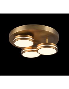 Franklin plafoniera led 3 diffusori circolari ottone invecchiato regolazione intensita' con interruttore a parete d. 35cm 2