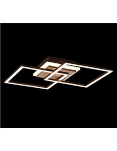 Giro plafoniera led doppio quadrato metallo nero con base illuminata effetto legno con telecomando multifunzione l. 58cm