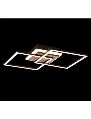 Giro plafoniera led doppio quadrato metallo nero con base illuminata effetto legno con telecomando multifunzione l. 58cm