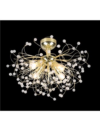 Gloria plafoniera fili metallo oro con gemme effetto cristallo d. 55cm