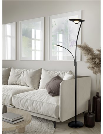Granby piantana led metallo nero con luce da lettura con interruttori touch separati regolazione intensita' e temperatura di col