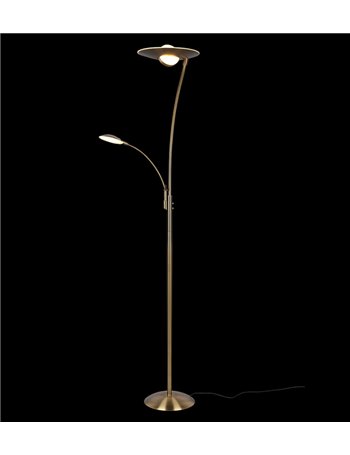 Granby piantana led metallo ottone anticato con luce da lettura con interruttori touch separati regolazione intensita' e tempera
