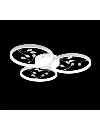 Groovy plafoniera led 3 cerchi con decori gemme trasparenti bianca con funzione di regolazione intensita' con normale interrutto