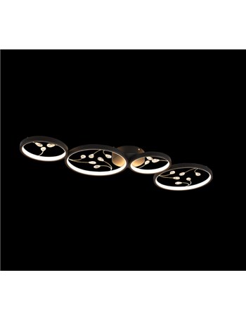 Groovy plafoniera led 4 cerchi con decori gemme trasparenti nera con funzione di regolazione intensita' con normale interruttore