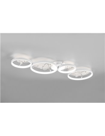 Groovy plafoniera led 4 cerchi con decori gemme trasparenti bianca con funzione di regolazione intensita' con normale interrutto