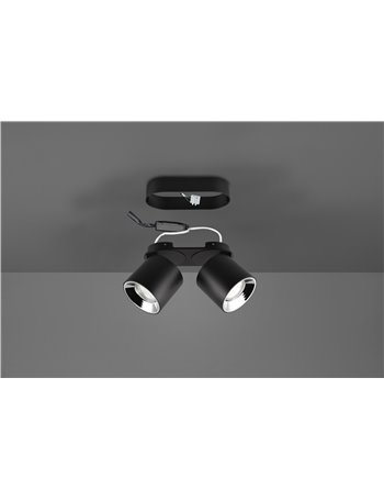 Guayana barra 2 spots orientabili anche da incasso metallo nero l. 18cm Guayana barra 2 spots orientabili anche da incasso metallo nero l. 18cm