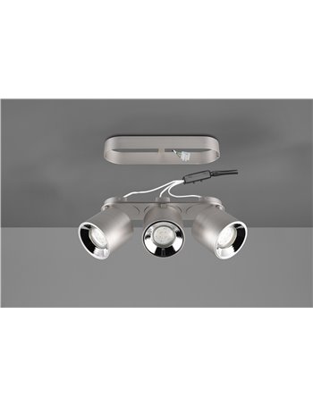 Guayana barra 3 spots orientabili anche da incasso metallo acciaio l. 27,3cm Guayana barra 3 spots orientabili anche da incasso metallo acciaio l. 27,3cm