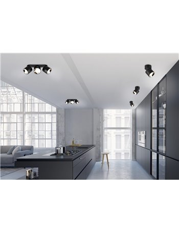 Guayana barra 3 spots orientabili anche da incasso metallo nero l. 27,3cm Guayana barra 3 spots orientabili anche da incasso metallo nero l. 27,3cm