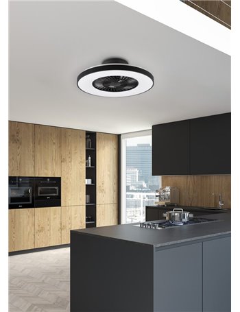 Halmstadt ventilatore e plafoniera led diffusore satinato con bordo nero con telecomando multifunzione regolazione intensita' e 