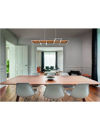 Harper sospensione led legno naturale e metallo nero 5 quadrati con regolazione intensita' con normale interruttore a parete l. 
