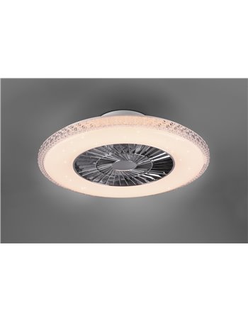 Harstad ventilatore e plafoniera led diffusore satinato ed effetto cristallo con telecomando multifunzione regolazione intensita