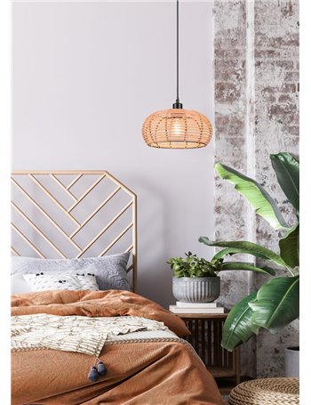 Inga sospensione reticolo rattan naturale e montatura nera d. 30cm