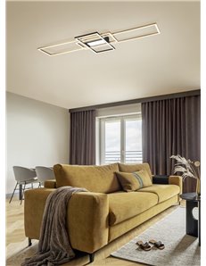 Irvine plafoniera led 3 rettangoli ottone e nero con luce centrale con telecomando multifunzione regolazione intensita' e temper