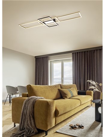 Irvine plafoniera led 3 rettangoli ottone e nero con luce centrale con telecomando multifunzione regolazione intensita' e temper